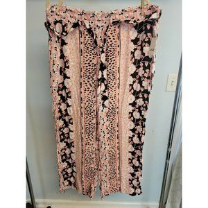 Lili Sport Wide Leg Pants 3X NWT Tie Front Floral Pink Black Travel